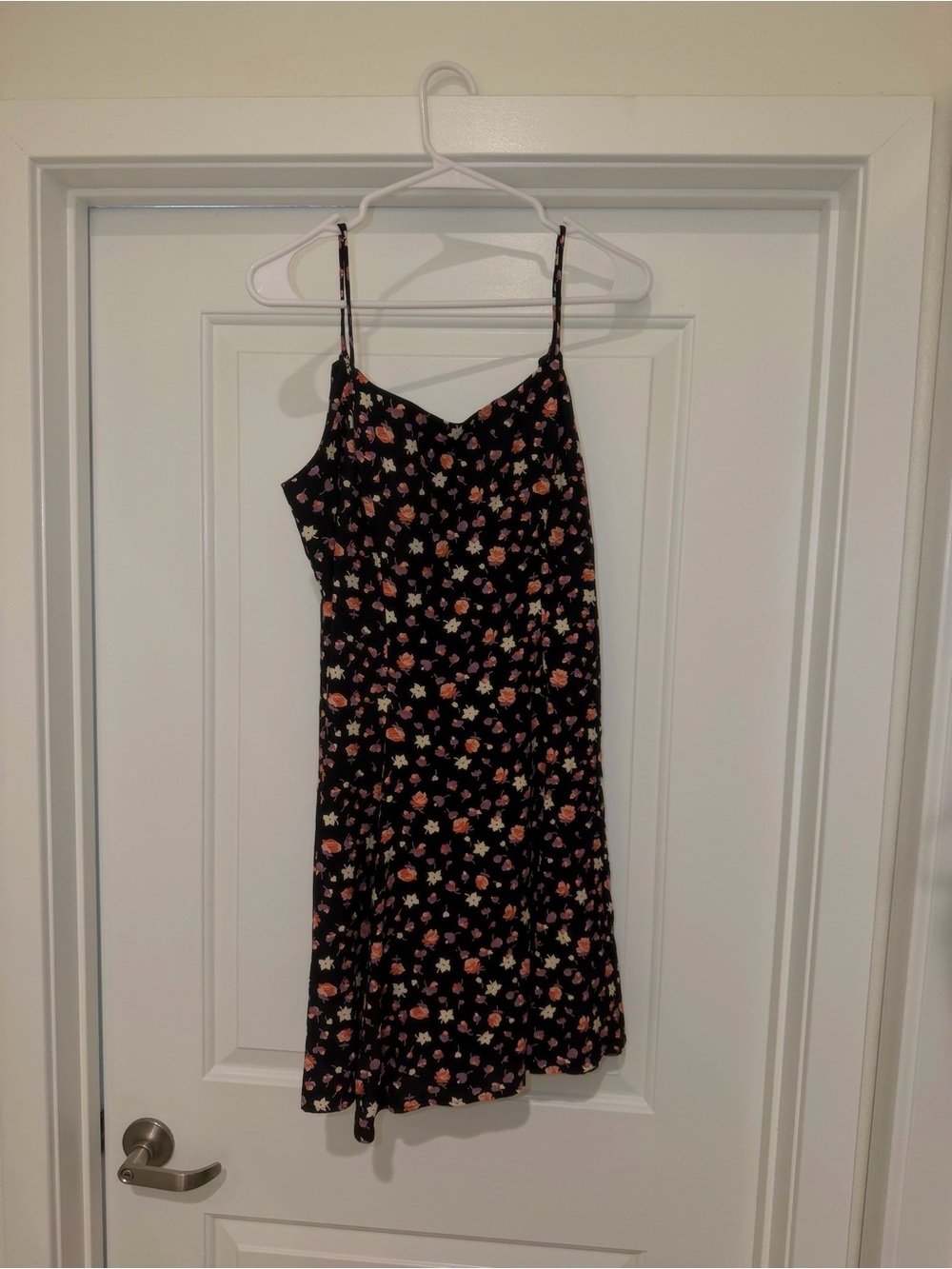 Floral Spaghetti Strap Slip Dress - Black with Pink & Cream Flowers